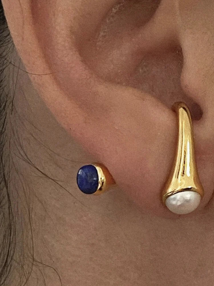 Brass With 18k Gold Faux Pearl Pierced Stud Earring Women Jewelry Party Boho T Show Gown Runway Party Rare Korean Japan Trendy