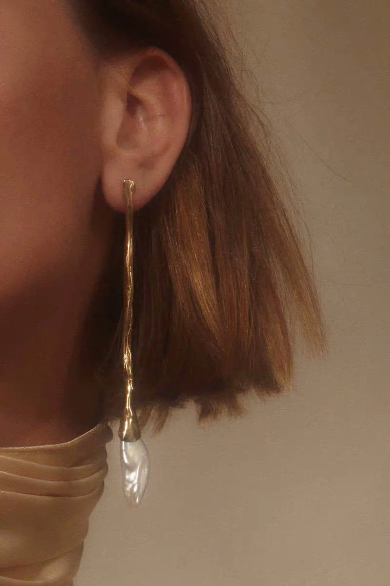 Brass With 18k Gold Iregular Real Baroque Pearl Earrings Women Jewelry Party T Show Gown Runway rare Korean Japan Trendy INS