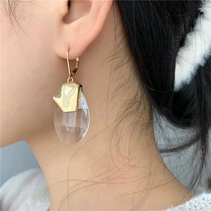 Brass With 18k Gold Clear Crystal Drop Earrings Women Jewelry Party Boho T Show Gown Runway Rare Korean Japan Trendy INS