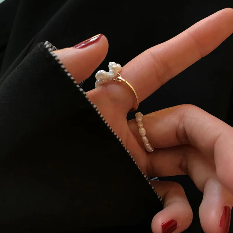 Stuning Titanium Real Pearl Stackable Rings Women Jewelry Designer Cocktail  Party Gown Amazing Gift Trendy Boho Korean Japan
