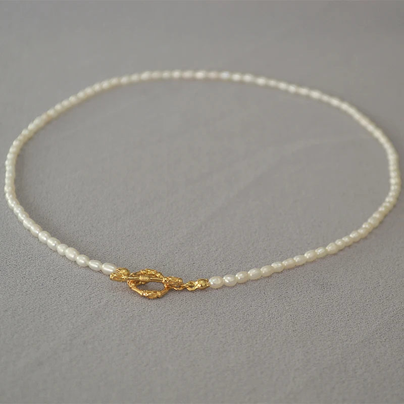 Brass With 18K Gold  Real Pearl OT Chain Necklaces Women  Jewelry Punk Party T Show Designer Club Ins Rare Japan Korean Trendy