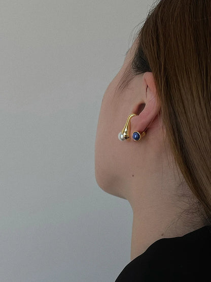 Brass With 18k Gold Faux Pearl Pierced Stud Earring Women Jewelry Party Boho T Show Gown Runway Party Rare Korean Japan Trendy
