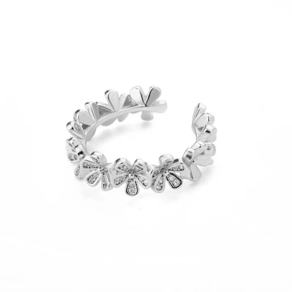 Ladies Flower Open Rings For Women Stainless Steel Cubic Zircon Flower Open Adjustable Ring Jewelry Students Girl Gift 2022