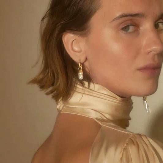 Brass With 18k Gold Iregular Real Baroque Pearl Earrings Women Jewelry Party T Show Gown Runway rare Korean Japan Trendy INS