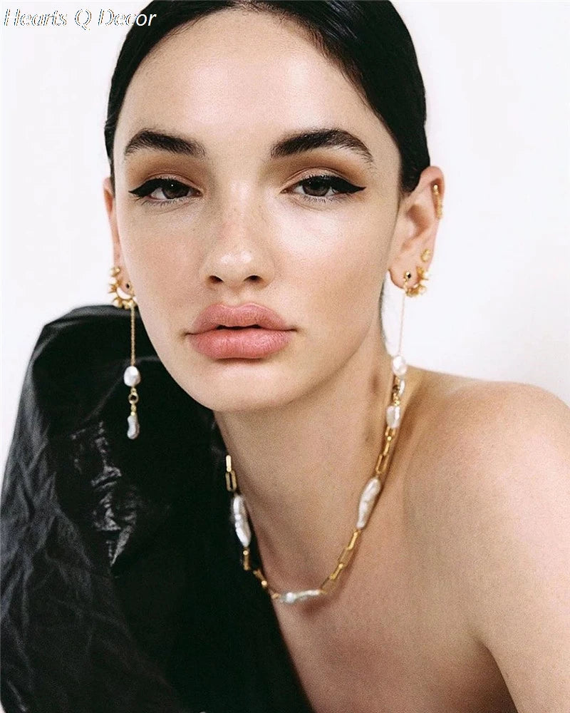 Brass Irregular Freshwater Baroque Pearl Chain Necklace Punk Statement Designer T Show Runway Gown Sweety Boho Amazing Jewelry