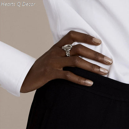 Brass Geo Buckle Chained Rings Punk Style Designer Club Cocktail  Party Gown Amazing Gift Trendy Boho Korean Japan