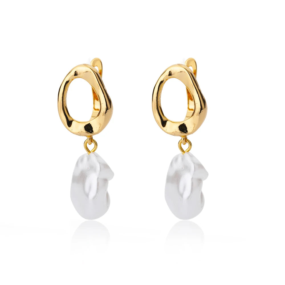 Irregular Pearl Earrings For Women Stainless Steel Round Pearl Circle Ear Clip Earring Women Jewelry Gift Mujer Accessories