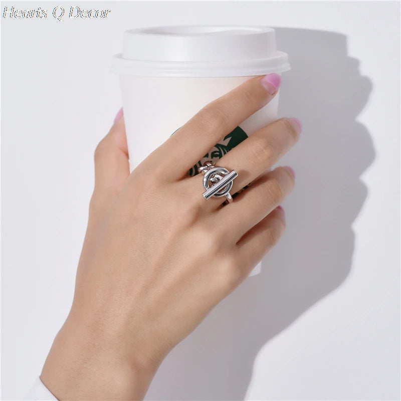 Brass Geo Buckle Chained Rings Punk Style Designer Club Cocktail  Party Gown Amazing Gift Trendy Boho Korean Japan