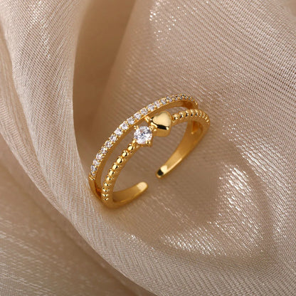 Zircon Heart Rings For Women Stainless Steel Gold Color  Double Heart Ring Wedding Engagement Jewelry Accessories Gift Bijoux