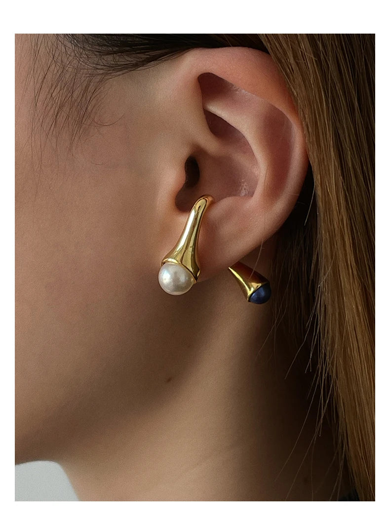 Brass With 18k Gold Faux Pearl Pierced Stud Earring Women Jewelry Party Boho T Show Gown Runway Party Rare Korean Japan Trendy