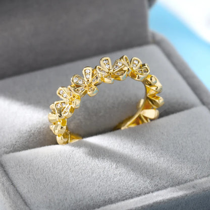 Ladies Flower Open Rings For Women Stainless Steel Cubic Zircon Flower Open Adjustable Ring Jewelry Students Girl Gift 2022