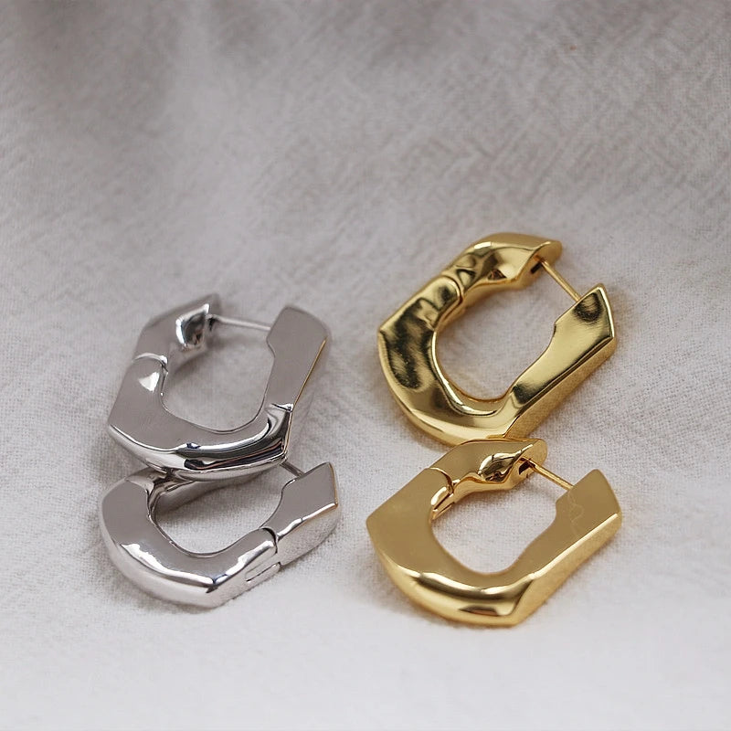 Brass With 18k Gold U Shape Statement Earrings Women Jewelry Party Boho T Show Gown Runway Rare Korean Japan Trendy INS