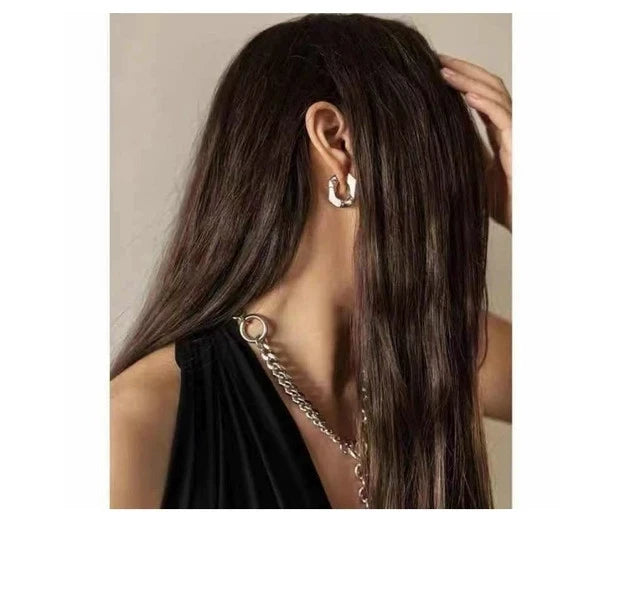 Brass With 18k Gold U Shape Statement Earrings Women Jewelry Party Boho T Show Gown Runway Rare Korean Japan Trendy INS
