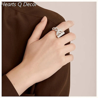 Brass Geo Buckle Chained Rings Punk Style Designer Club Cocktail  Party Gown Amazing Gift Trendy Boho Korean Japan