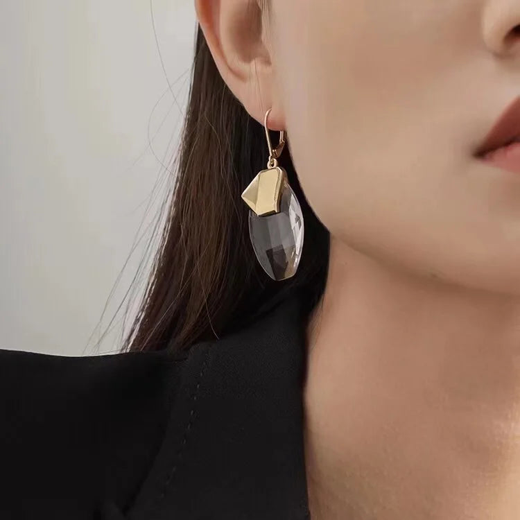 Brass With 18k Gold Clear Crystal Drop Earrings Women Jewelry Party Boho T Show Gown Runway Rare Korean Japan Trendy INS
