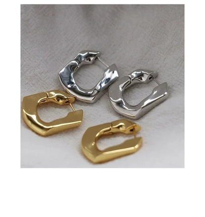 Brass With 18k Gold U Shape Statement Earrings Women Jewelry Party Boho T Show Gown Runway Rare Korean Japan Trendy INS
