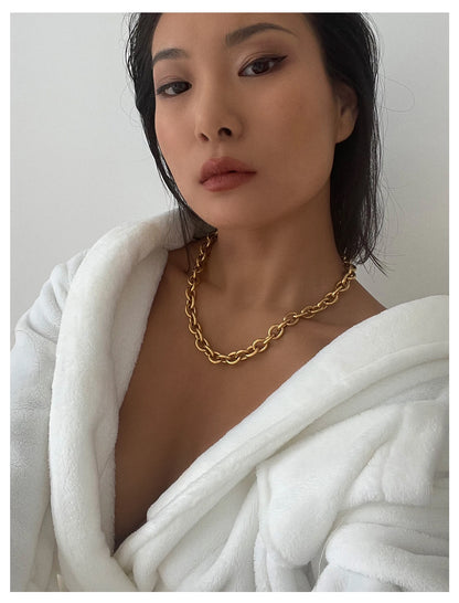 Titanium With 18K Gold Statement O Shap Chains Necklaces  Women Stainless Steel Jewelry Punk Party Designer Club Ins Rare