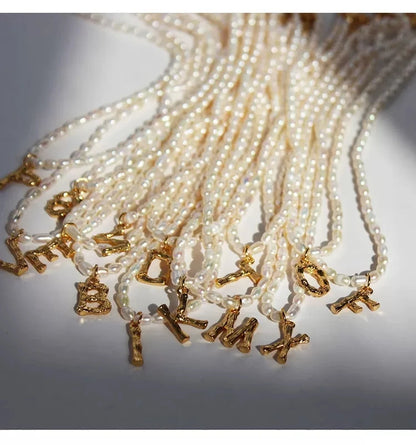 Brass With 18K Real Gold 26 Letters Real Pearl Pendant Necklace Women Jewelry Party Designer T Show Runway INS Japan Korean