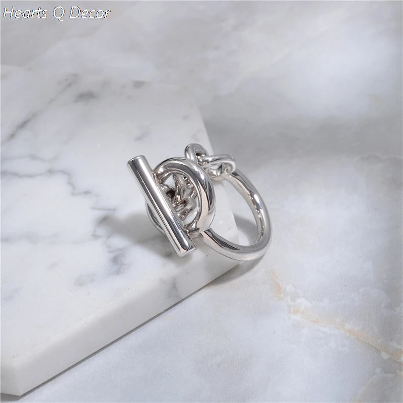 Brass Geo Buckle Chained Rings Punk Style Designer Club Cocktail  Party Gown Amazing Gift Trendy Boho Korean Japan