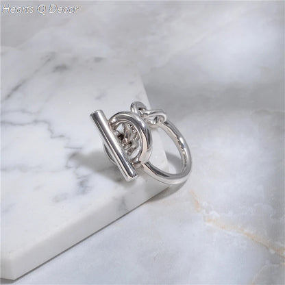 Brass Geo Buckle Chained Rings Punk Style Designer Club Cocktail  Party Gown Amazing Gift Trendy Boho Korean Japan