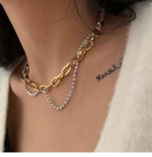 Titanium With 18K Gold AAA Zircon Chains Necklace Women Stainless Steel Jewelry OL Designer T Show Runway Boho Japan Korean