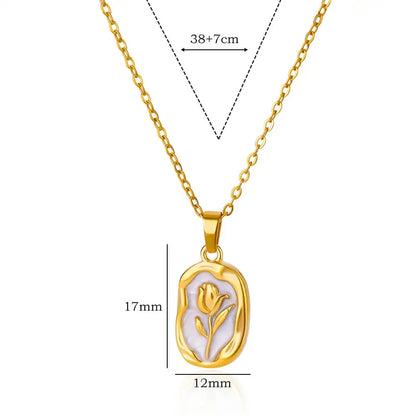 Rose Flower Necklace For Women Gold Color Tulip Flower Pendant Stainless Steel Chain Necklace Wedding Jewelry Birthday Gift