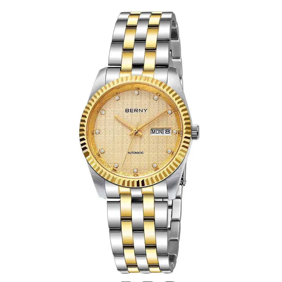 BERNY Mechanical Watch for Women Automatic Ladies Small Watches Chinese Style Happiness Wedding Sapphire Full Stainless steel