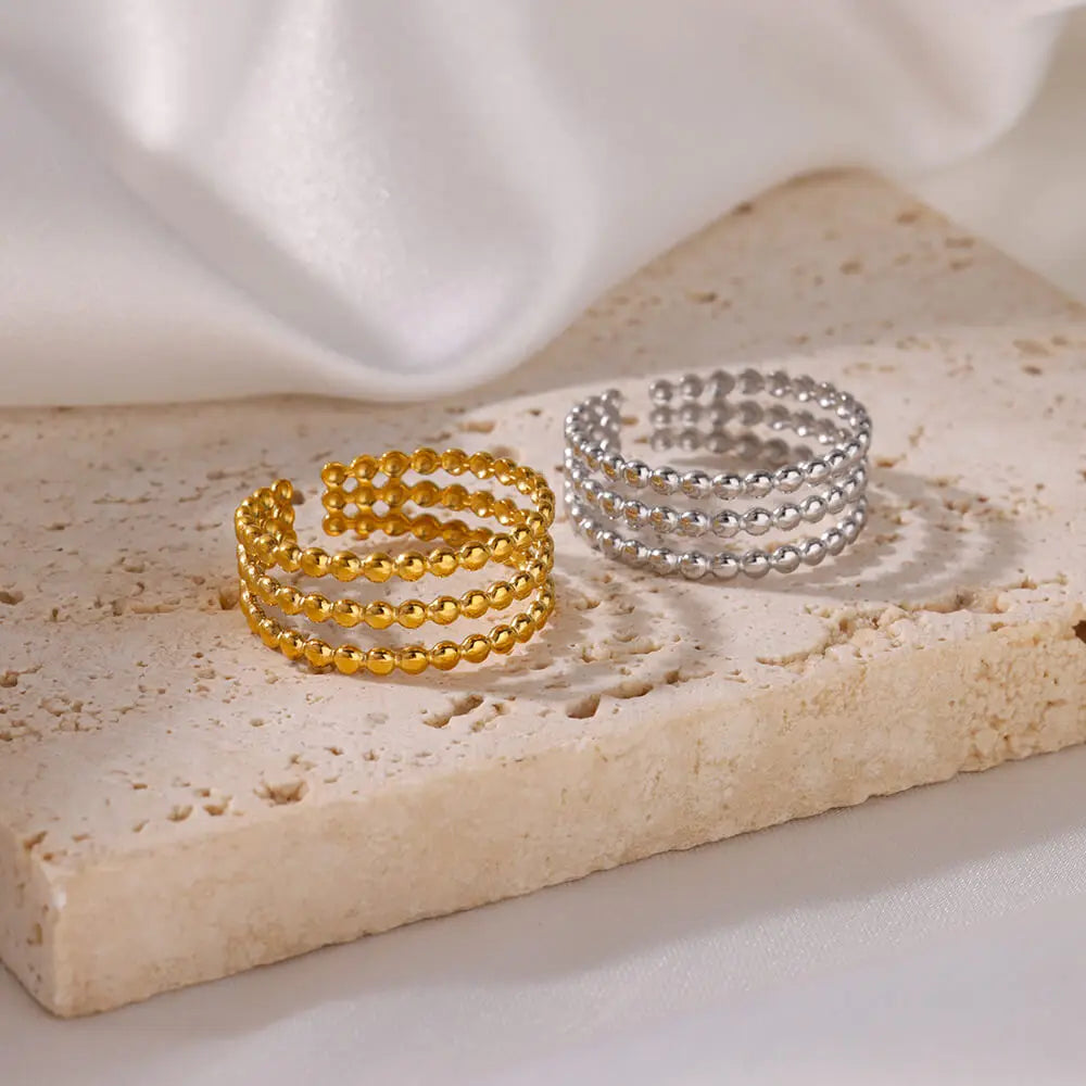 Stainless Steel Beads Design Rings For Women Gold Color Opening Ring Wedding Aesthetic Accessories Party Jewelry Gift BFF anillo