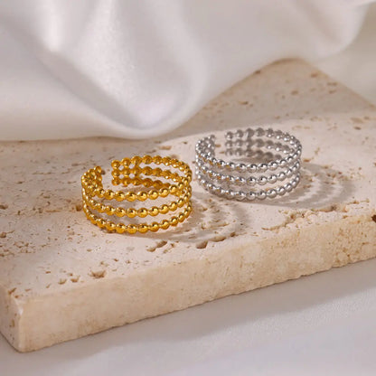 Stainless Steel Beads Design Rings For Women Gold Color Opening Ring Wedding Aesthetic Accessories Party Jewelry Gift BFF anillo