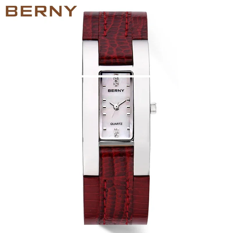 Elegant Small Rectangle Dial Wristwatch with Stainless Steel & Leather Strap, Fashion Casual Ladies Watch