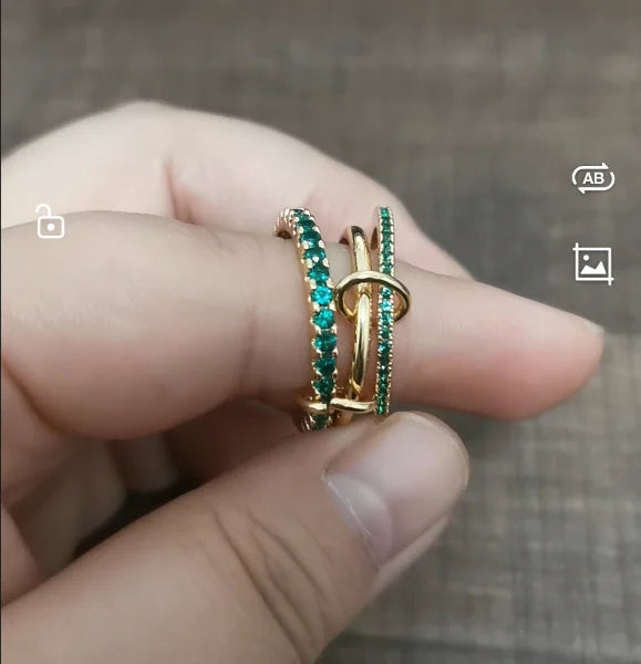 AAA Zircon Multi Color Green Pink Zirconia Chain Rings Women Jewlery Designer T Show Club Cocktail Party Rare Japan Korean INS