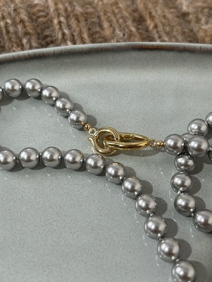 Elegance Gray Pearl Linked  Necklaces Women Jewelry Punk Hiphop Designer Runway Rare  Boho Top Japan Korean
