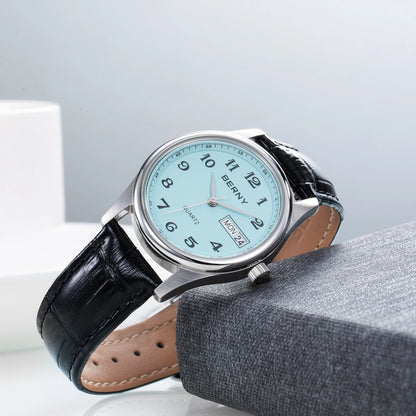 Elegant Quartz Dress Wristwatch with Calendar Week Display, Waterproof & Easy Read Design