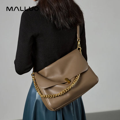 Women Large Korean Cow Leather Genuine Flap Shoulder Chain Bag Luxury Solid Genuine Leather Female Crossbody Handbag Messenger