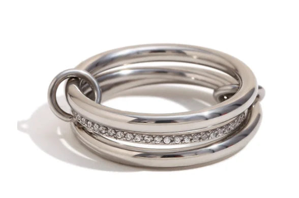 AAA Zircon Multi Color Link Chain Rings Women Jewlery Designer T Show Club Cocktail Party Rare Japan Korean INS