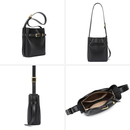 Cow Split Leather Bucket Bag Women Vintage messenger High Quality Simple Handbag Lady Shoulder Bag Luxury Female Crossbody Bags