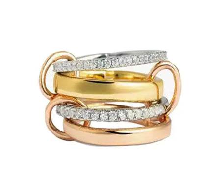 AAA Zircon Multi Color Green Pink Zirconia Chain Rings Women Jewlery Designer T Show Club Cocktail Party Rare Japan Korean INS