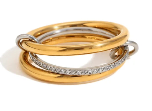 AAA Zircon Multi Color Link Chain Rings Women Jewlery Designer T Show Club Cocktail Party Rare Japan Korean INS
