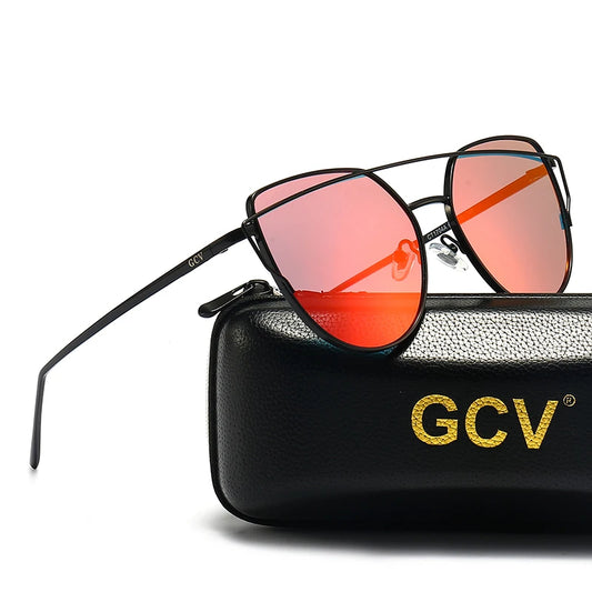 GCV Brand Cat Eye  Sunglasses Metal Frame Glasses Geometric Design Lady Luxury Fashion Sun Shades UV400 To Prevent Glare Butterf