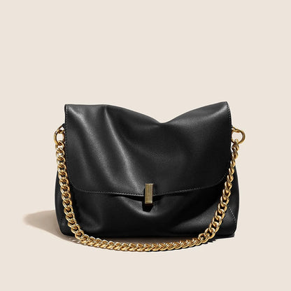 Women Large Korean Cow Leather Genuine Flap Shoulder Chain Bag Luxury Solid Genuine Leather Female Crossbody Handbag Messenger