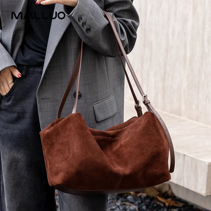 Women's Suede Genuine Leather Shoulder Bags Ladies Frosted Cowhide Crossbody Bag Female Design Luxury and Lazy Commuting Handbag