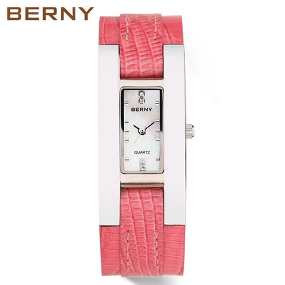 Elegant Small Rectangle Dial Wristwatch with Stainless Steel & Leather Strap, Fashion Casual Ladies Watch