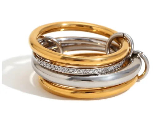 AAA Zircon Multi Color Link Chain Rings Women Jewlery Designer T Show Club Cocktail Party Rare Japan Korean INS