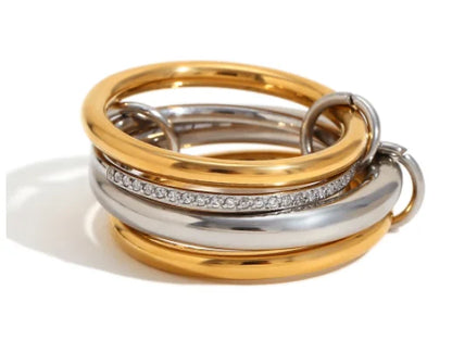 AAA Zircon Multi Color Link Chain Rings Women Jewlery Designer T Show Club Cocktail Party Rare Japan Korean INS