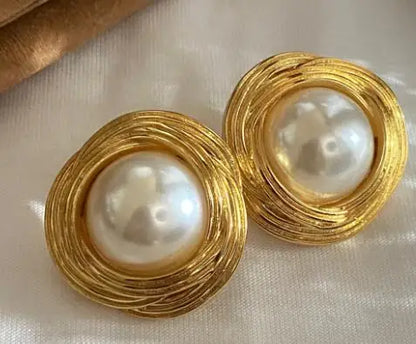 Brass Retro Natural Stone Pearl Necklace Earrings  Women Jewelry Punk Designer Runway Gown Boho Japan Korean