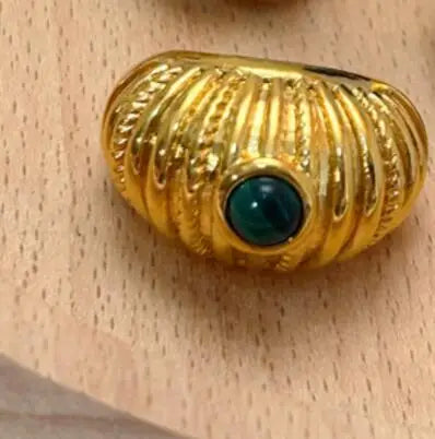Brass Chunky Twist Natural Turquoise Rings Women  Jewelry Punk Designer Club Cocktail  Party Boho Japan Korean