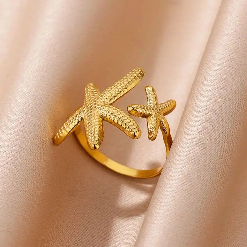 Stainless Steel Starfish Open Rings For Women Gold Color  Geometric Adjustable Ring Wedding Party Fashion Jewerly Gift anillos