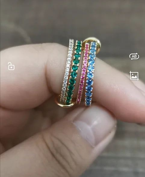 AAA Zircon Multi Color Green Pink Zirconia Chain Rings Women Jewlery Designer T Show Club Cocktail Party Rare Japan Korean INS