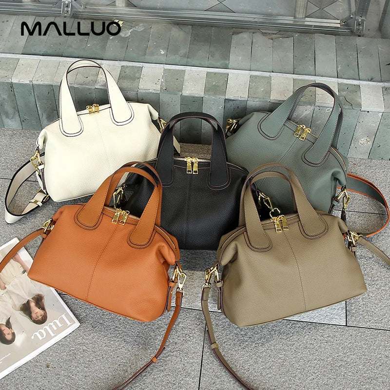 Middle aged Women's Natural Cow Leather Shoulder Bag Female Casual Cowhide Crossbody Bags Ladies Retro Large Capacity Handbags