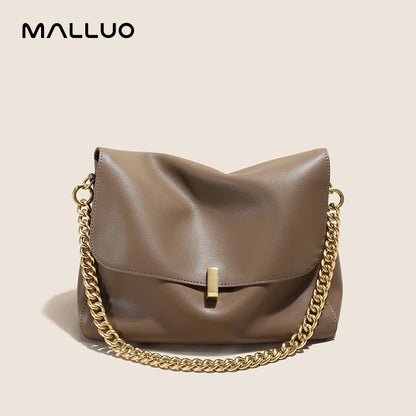 Women Large Korean Cow Leather Genuine Flap Shoulder Chain Bag Luxury Solid Genuine Leather Female Crossbody Handbag Messenger